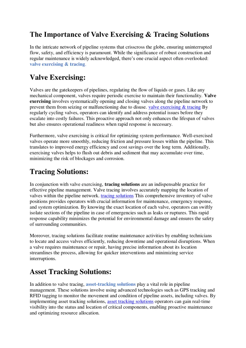 the importance of valve exercising tracing n.