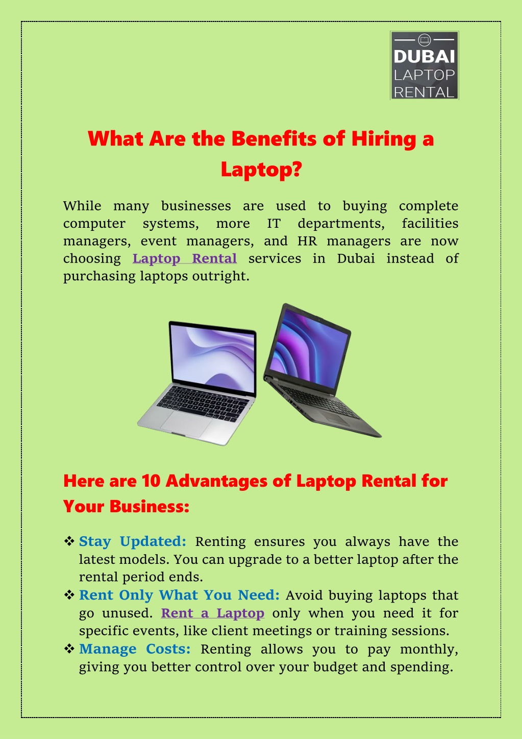 what are the benefits of hiring a laptop l.w