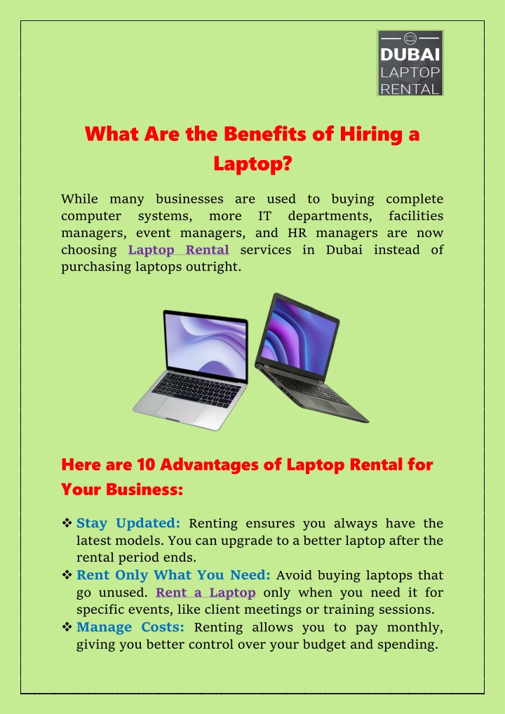 what are the benefits of hiring a laptop n.w
