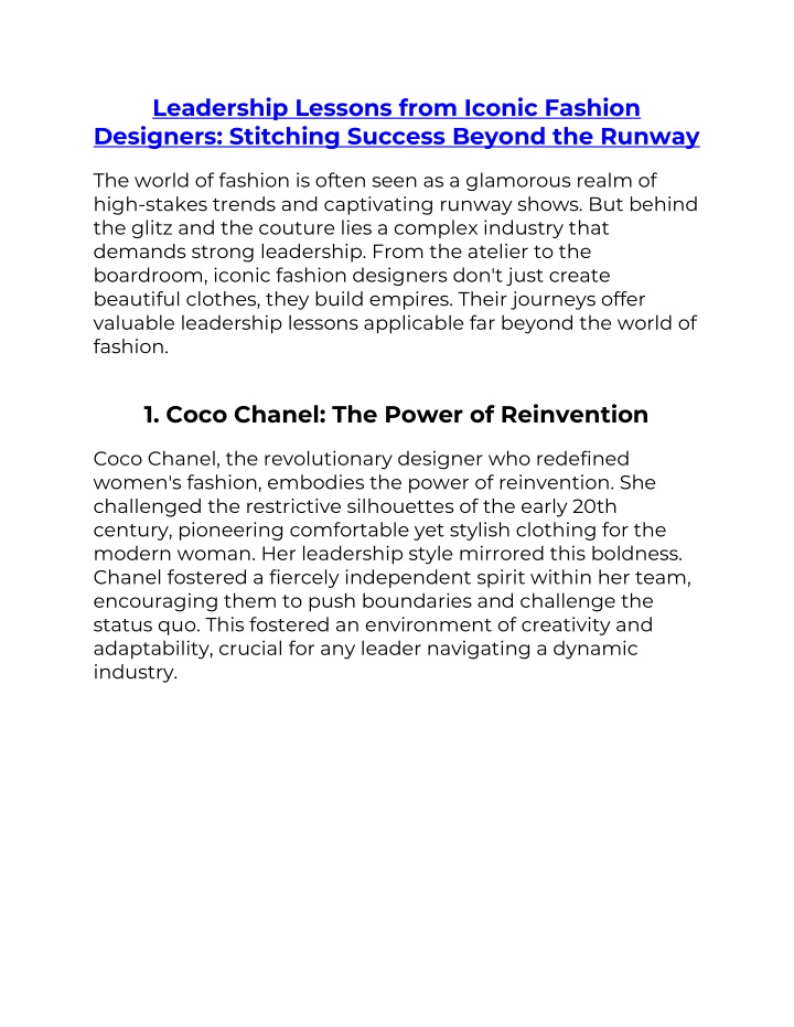 leadership lessons from iconic fashion designers n.w
