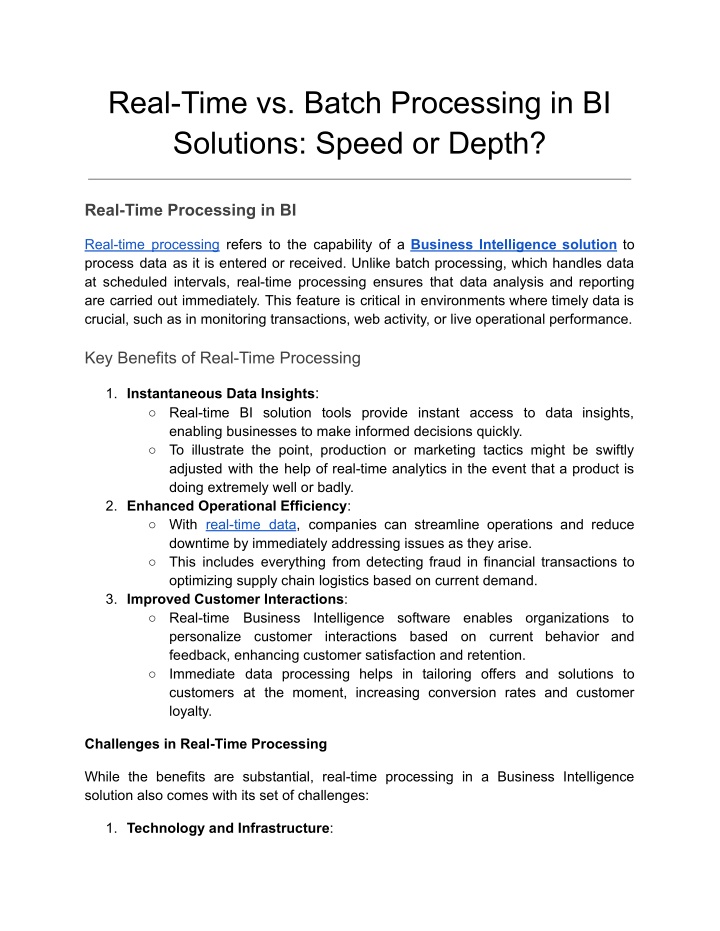 real time vs batch processing in bi solutions n.w