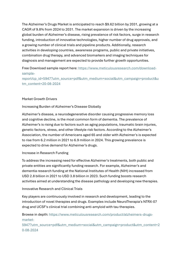 the alzheimer s drugs market is anticipated n.w