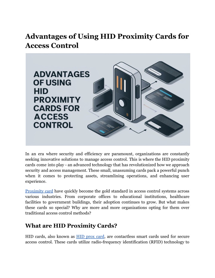 advantages of using hid proximity cards n.w
