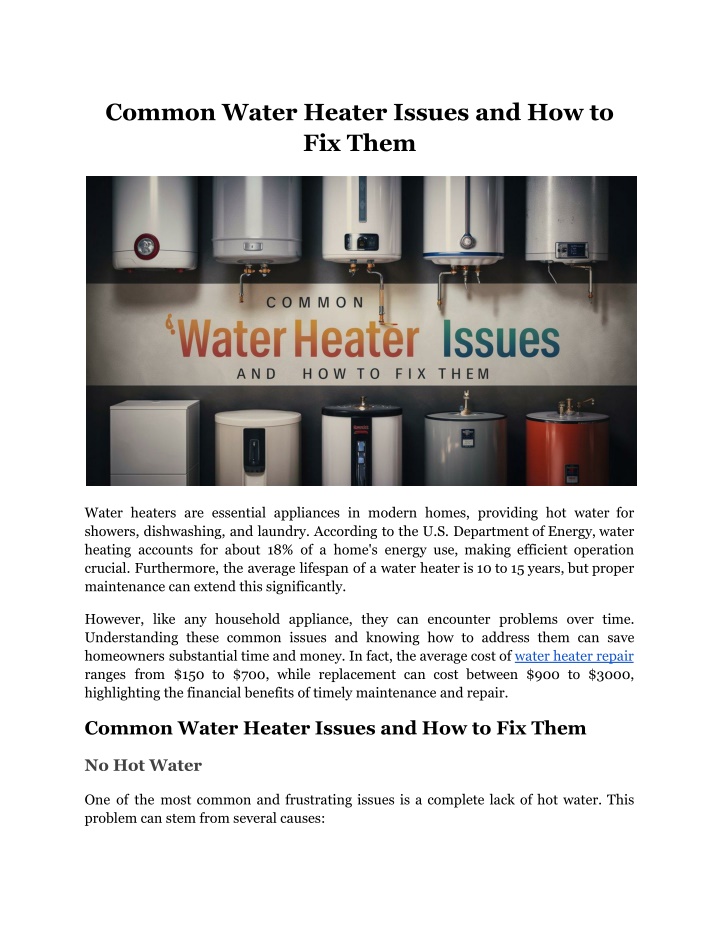common water heater issues and how to fix them n.w