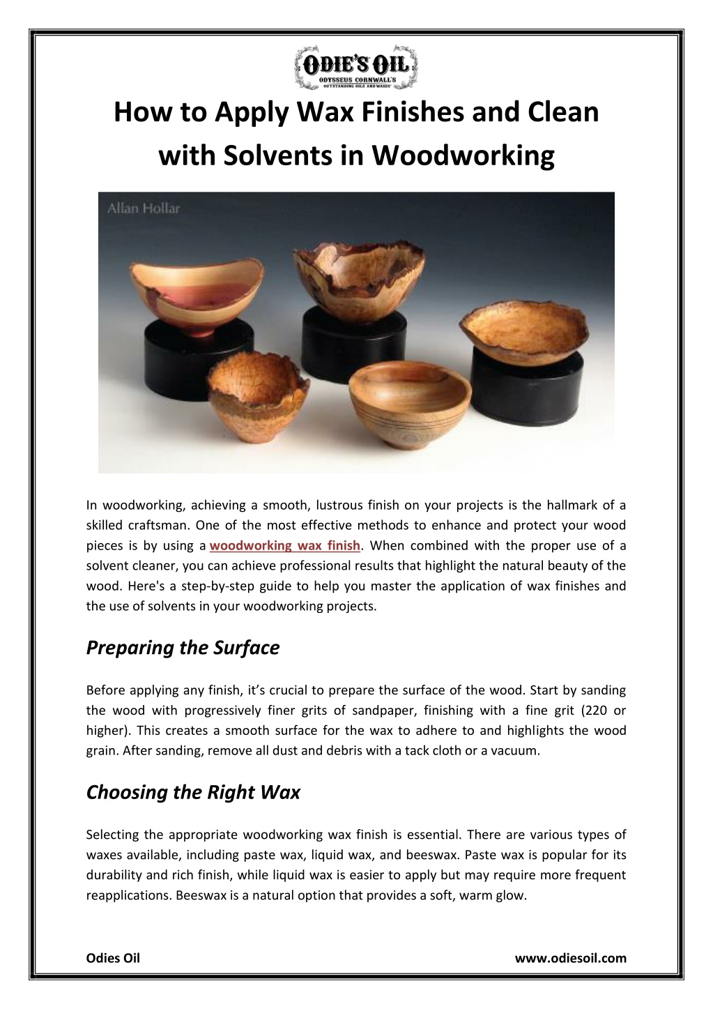 how to apply wax finishes and clean with solvents l.w