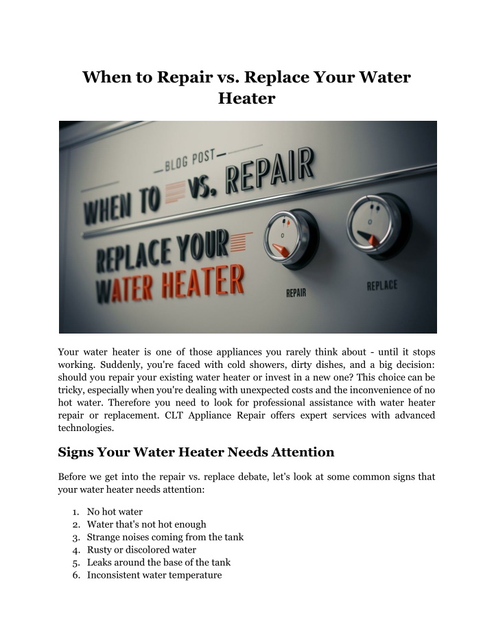 when to repair vs replace your water heater n.w