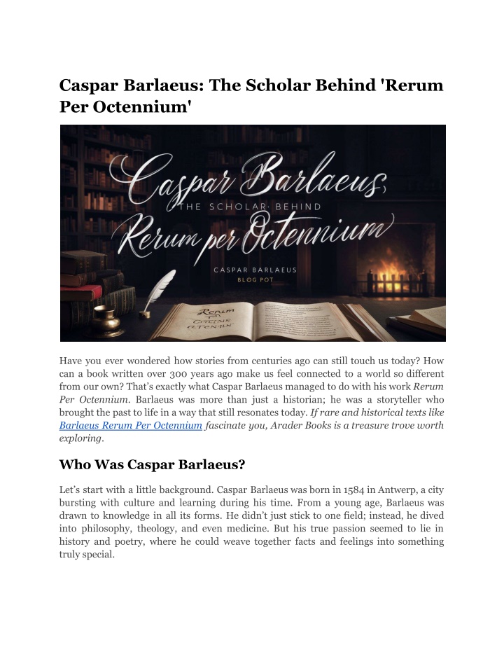 caspar barlaeus the scholar behind rerum n.w