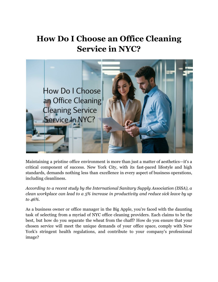 how do i choose an office cleaning service in nyc n.w