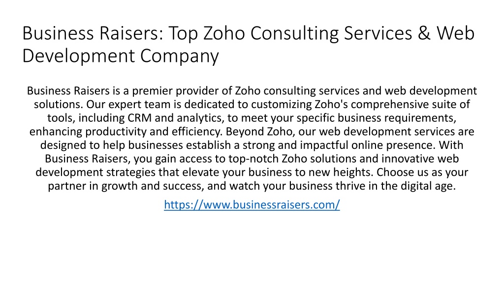 business raisers top zoho consulting services l.w