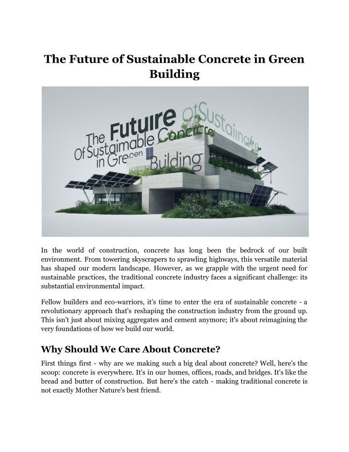 the future of sustainable concrete in green n.w