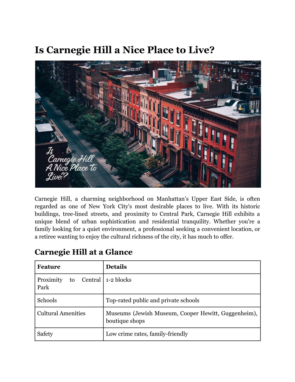 is carnegie hill a nice place to live l.w