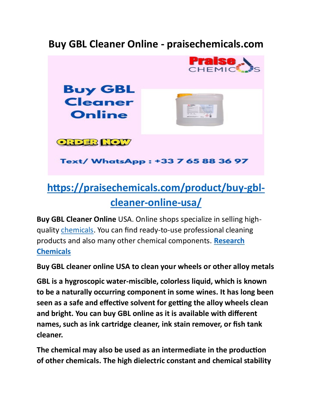 buy gbl cleaner online praisechemicals com l.w