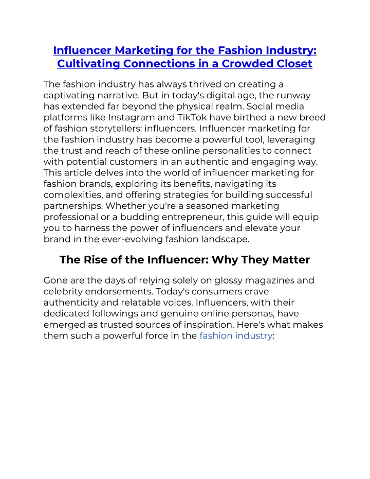 influencer marketing for the fashion industry n.w