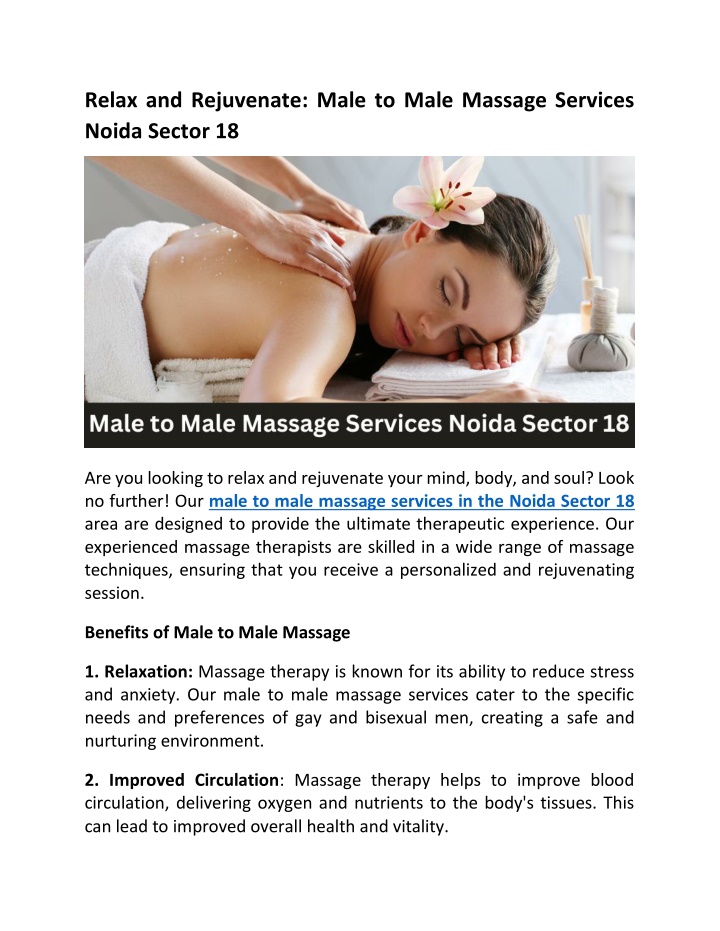 relax and rejuvenate male to male massage n.w