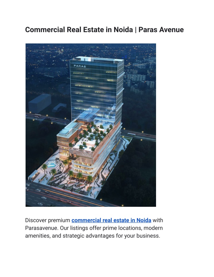 commercial real estate in noida paras avenue n.w