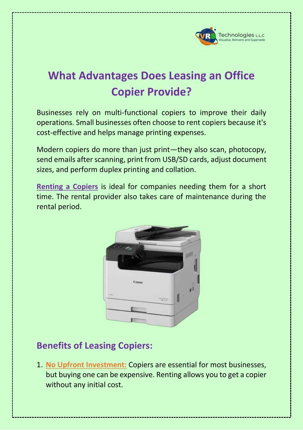 what advantages does leasing an office copier l.w