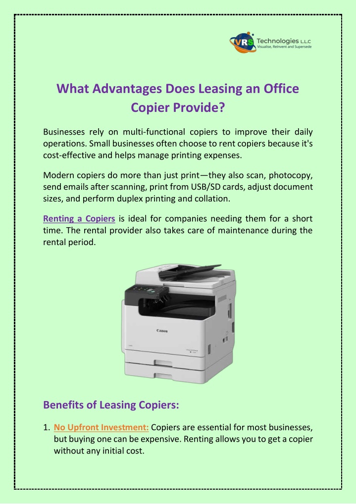 what advantages does leasing an office copier n.w
