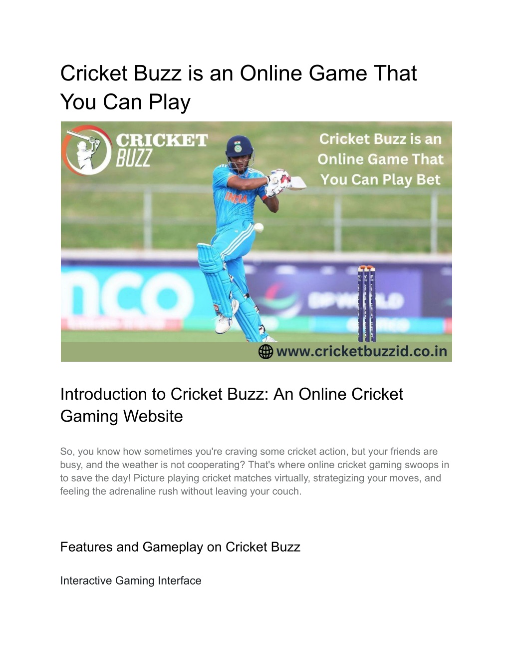 cricket buzz is an online game that you can play l.w