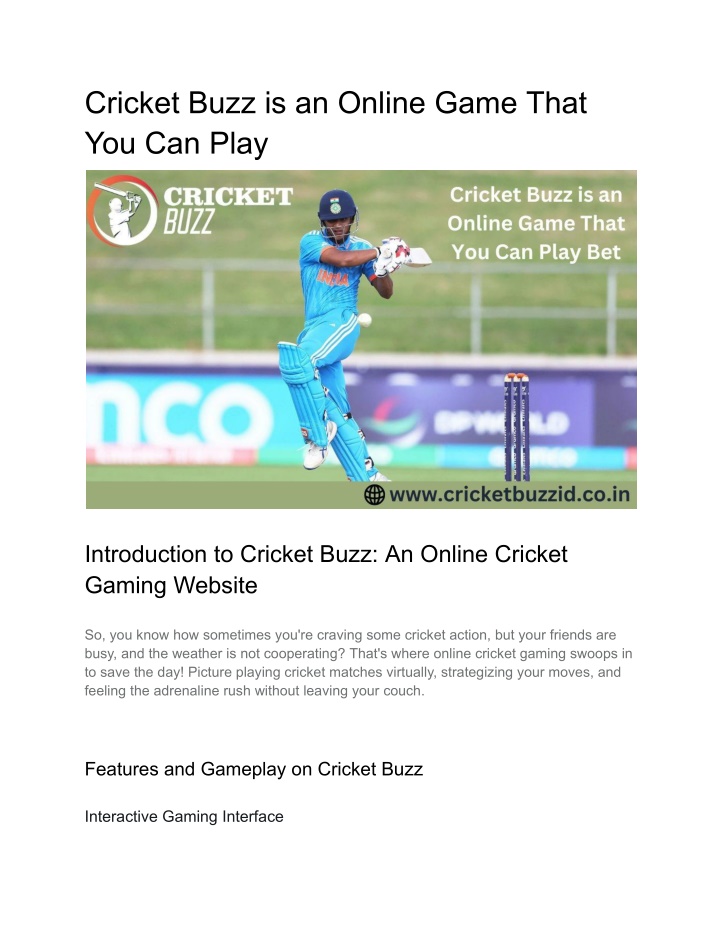 cricket buzz is an online game that you can play n.w
