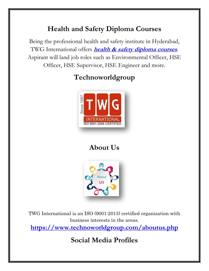 health and safety diploma courses n.w