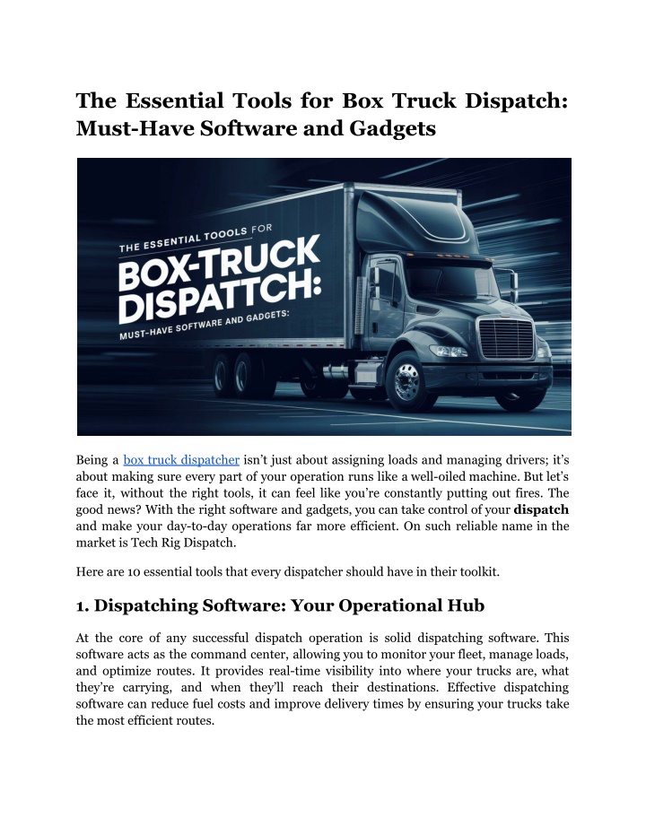 the essential tools for box truck dispatch must n.w