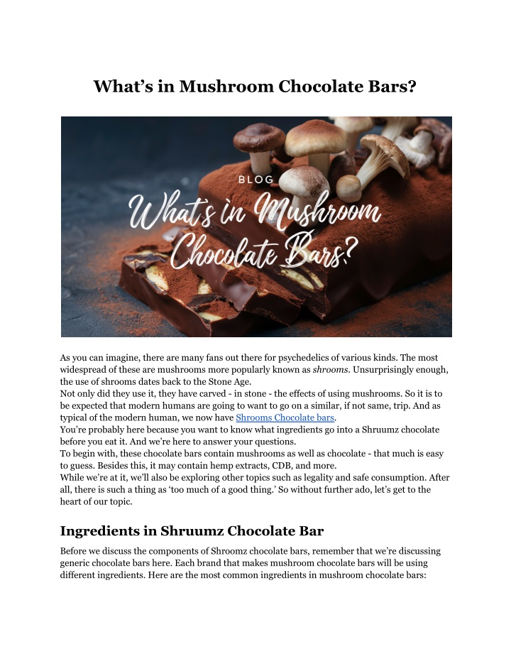 what s in mushroom chocolate bars n.w