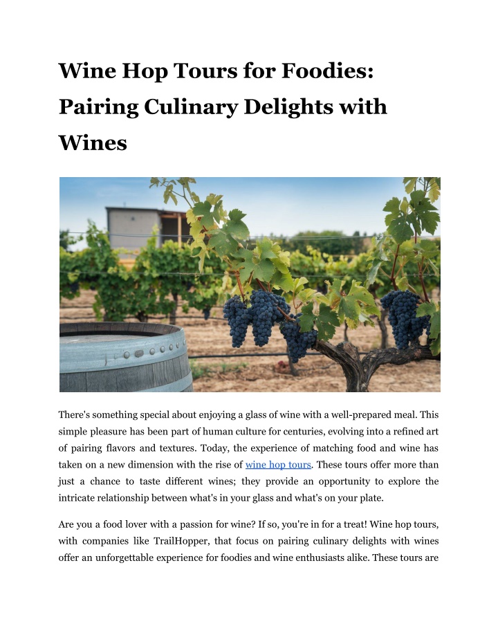 wine hop tours for foodies n.w