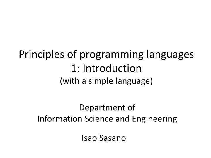 Principles of Programming Languages: Introduction and Machine Language Overview