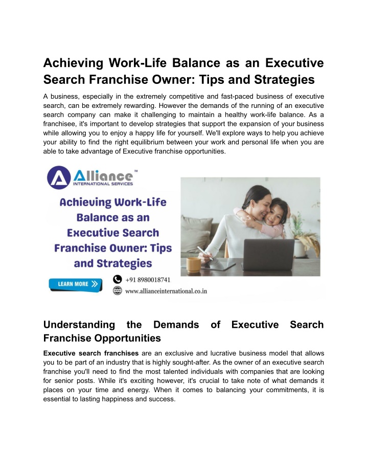achieving work life balance as an executive n.w