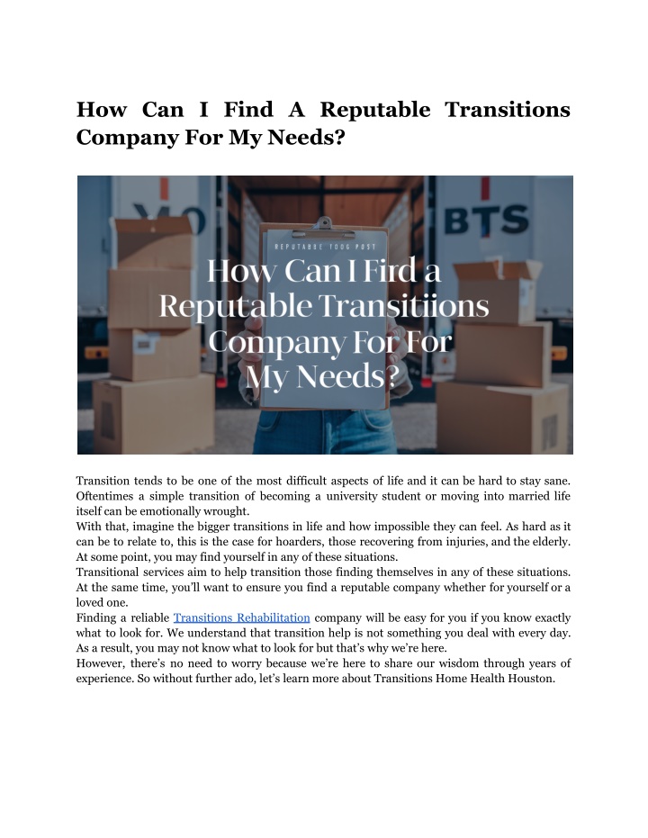how can i find a reputable transitions company n.w