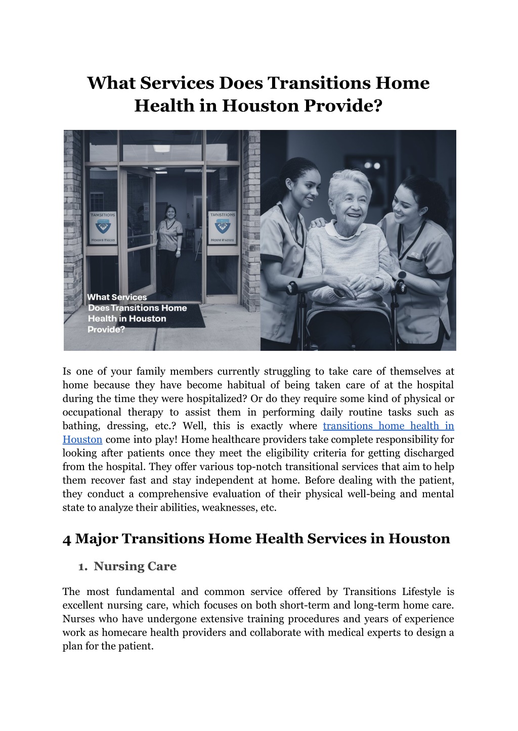 what services does transitions home health l.w