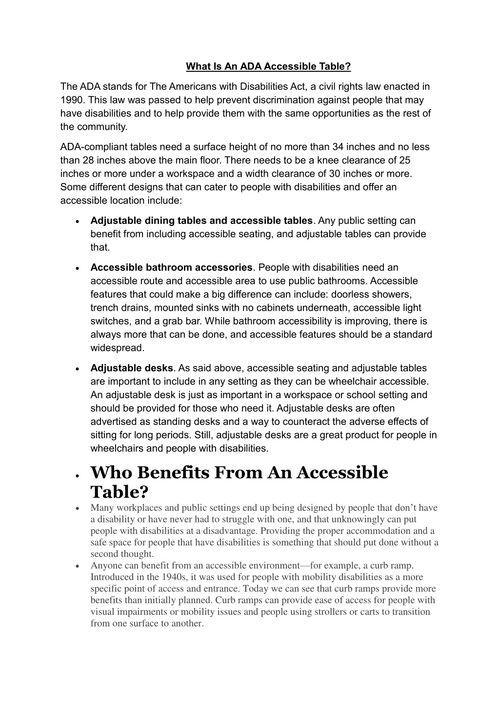 what is an ada accessible table l.w