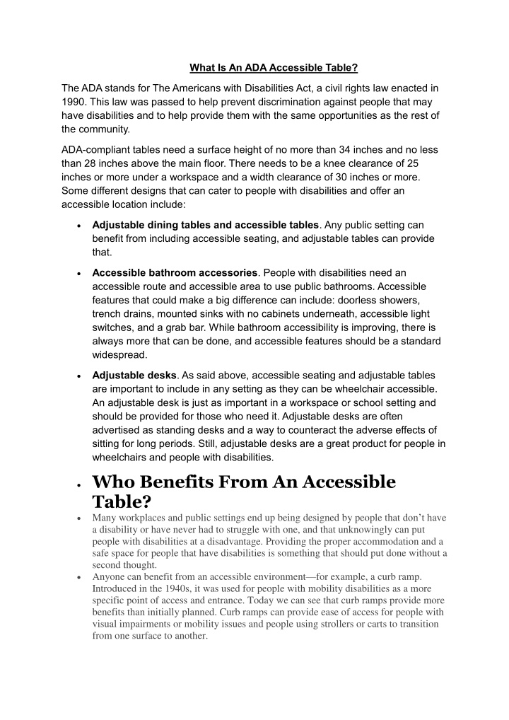 what is an ada accessible table n.w