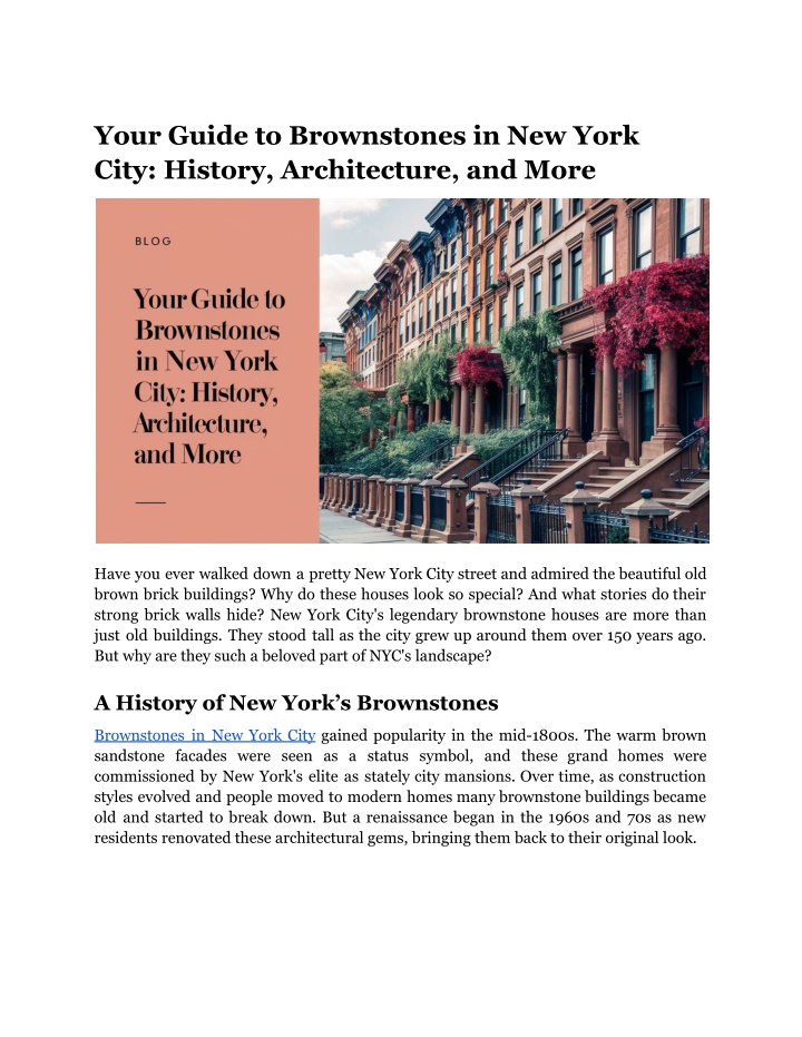 your guide to brownstones in new york city n.w