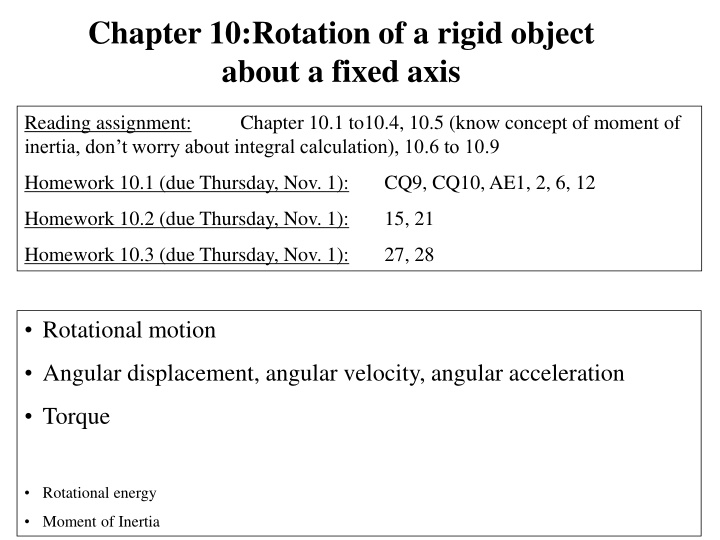 Rotational Motion in Chapter 10