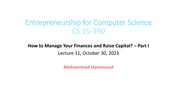 Financial Intelligence and Capital Management in Entrepreneurship for Computer Science