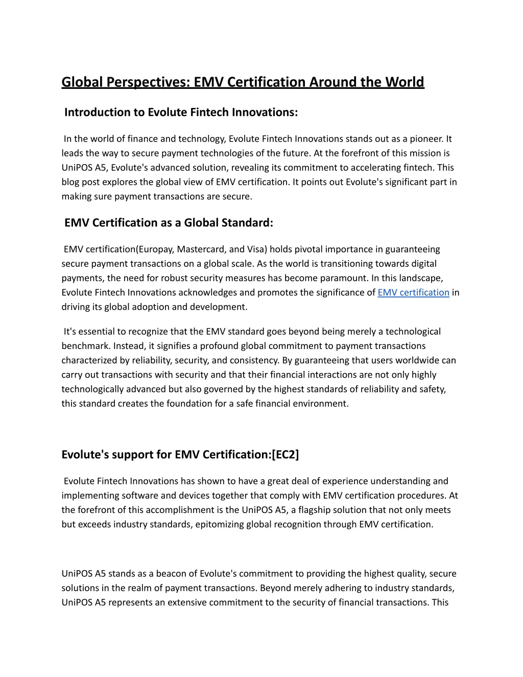 global perspectives emv certification around n.