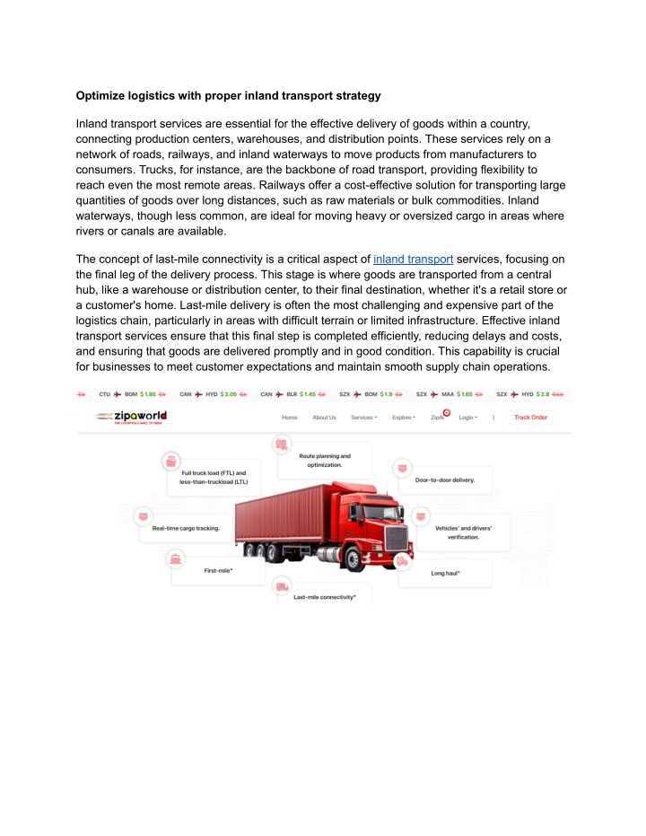optimize logistics with proper inland transport n.w