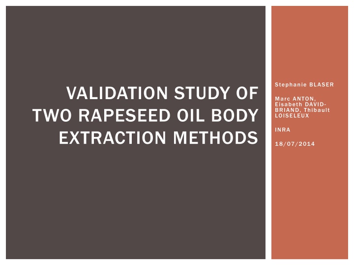 Validation Study of Rapeseed Oil Body Extraction Methods