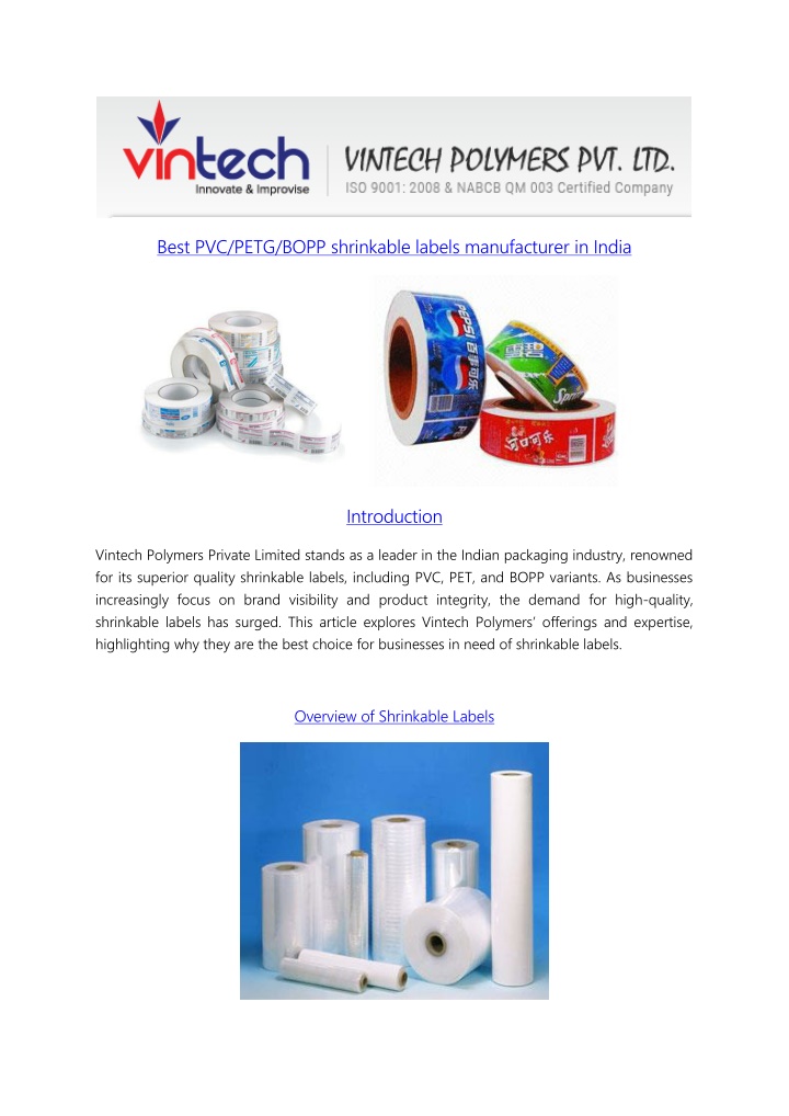 best pvc petg bopp shrinkable labels manufacturer n.w
