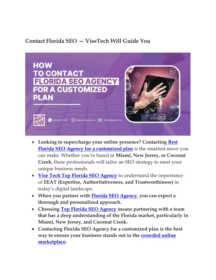 contact florida seo visetech will guide you n.w