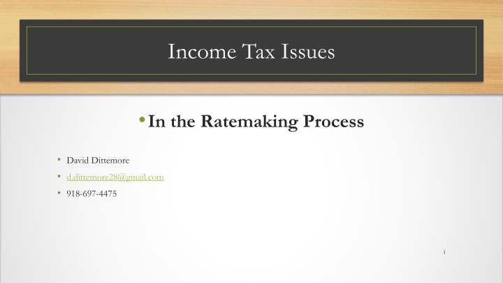 Income Tax Issues in the Ratemaking Process