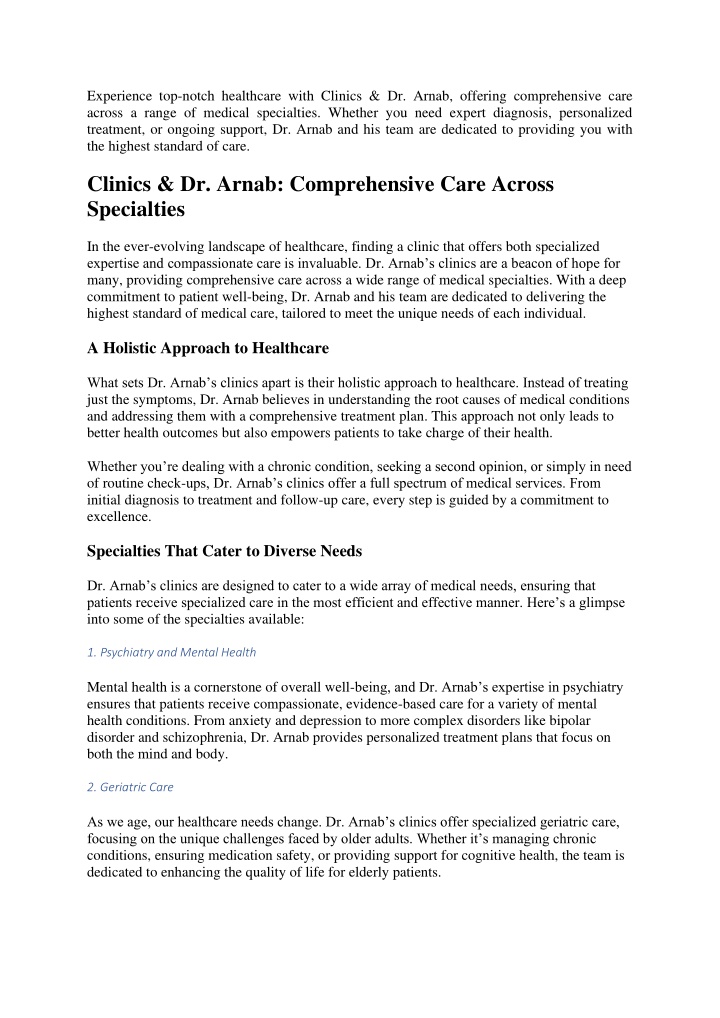 experience top notch healthcare with clinics n.w