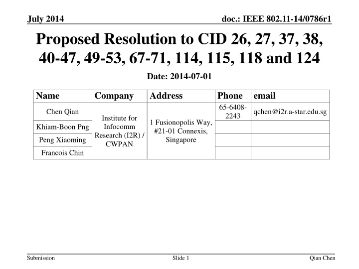 Proposed Resolutions to IEEE 802.11-14 Comments