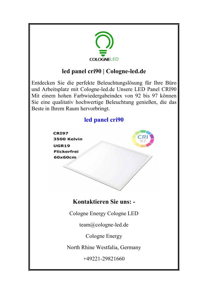 led panel cri90 cologne led de n.w