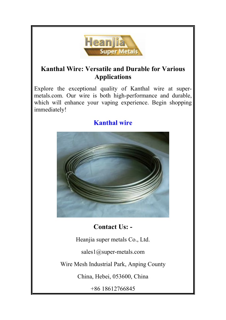 kanthal wire versatile and durable for various n.w