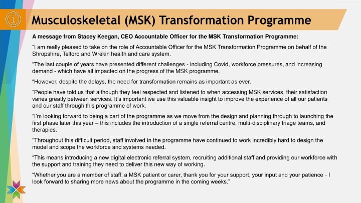 Musculoskeletal Transformation Programme Overview