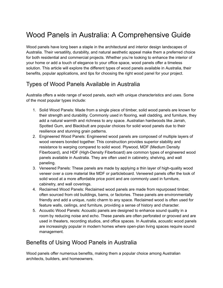 wood panels in australia a comprehensive guide n.w