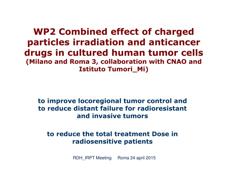 Combined Effect of Charged Particles Irradiation and Anticancer Drugs in Cultured Human Tumor Cells