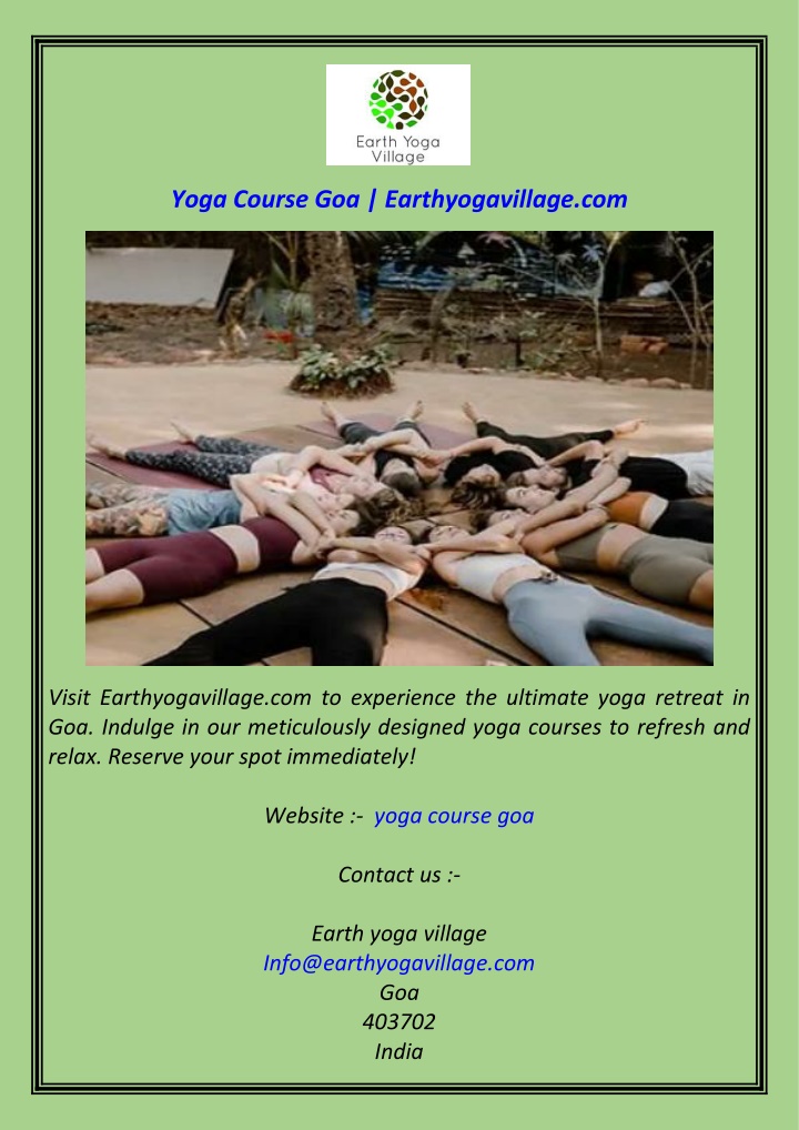 yoga course goa earthyogavillage com n.w